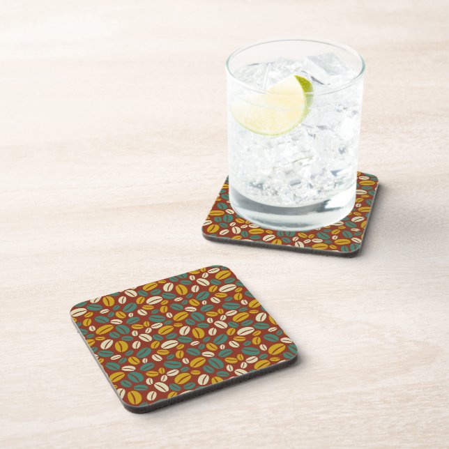 Retro Red Yellow Brown Java Coffee Beans Pattern Coaster (Right Side)