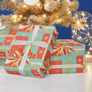 Retro Red, Yellow Ribbon Christmas Gift  Wrapping Paper
