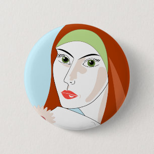 Retro Redhead Floral Fashion Portrait Art 6 Cm Round Badge