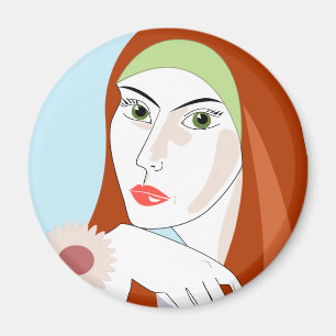Retro Redhead Floral Fashion Portrait Art Magnet