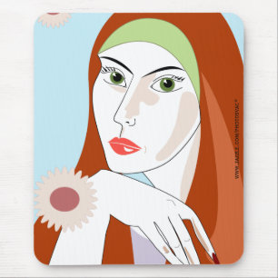 Retro Redhead Floral Fashion Portrait Art Mouse Pad