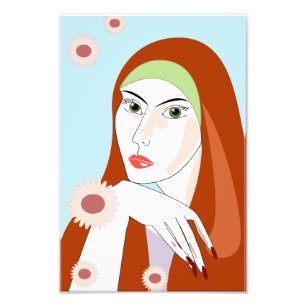 Retro Redhead Floral Fashion Portrait Art Photo Print