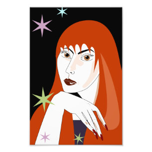 Retro Redhead Woman Fashion Portrait Art Photo Print