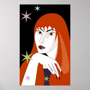 Retro Redhead Woman Fashion Portrait Art Poster