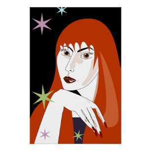 Retro Redhead Woman Fashion Portrait Art Poster