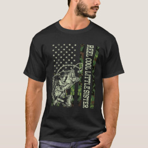 Retro Reel Cool Little Sister Camouflage USA Flag  T-Shirt