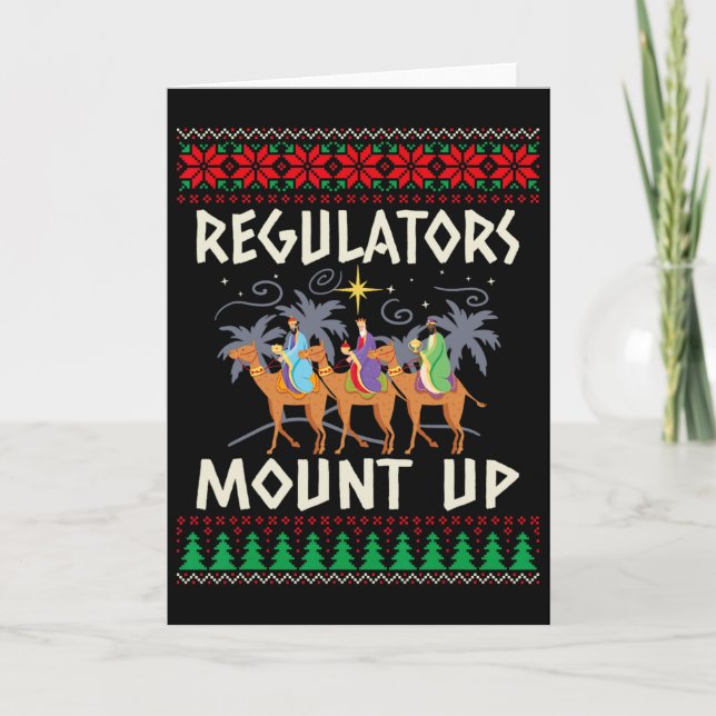 Retro Regulators Mount Up Camel Ugly Christmas Swe Card (Front)