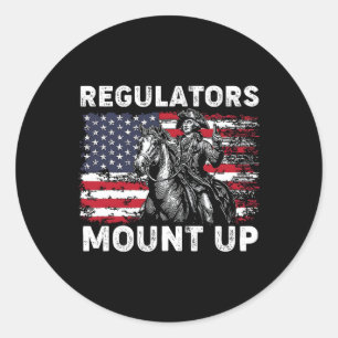 Retro Regulators Mount Up Funny Flag Usa Cowboy 4t Classic Round Sticker
