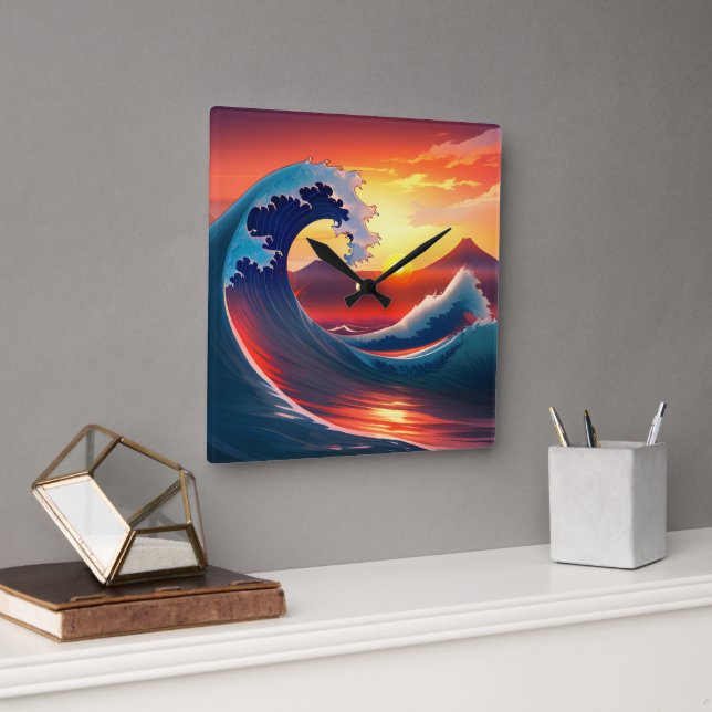 Retro Reimagining of The Great Wave Off  Square Wall Clock (Office)