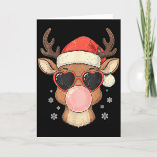Retro Reindeer Blowing Bubble Gum Sungles Christma Card