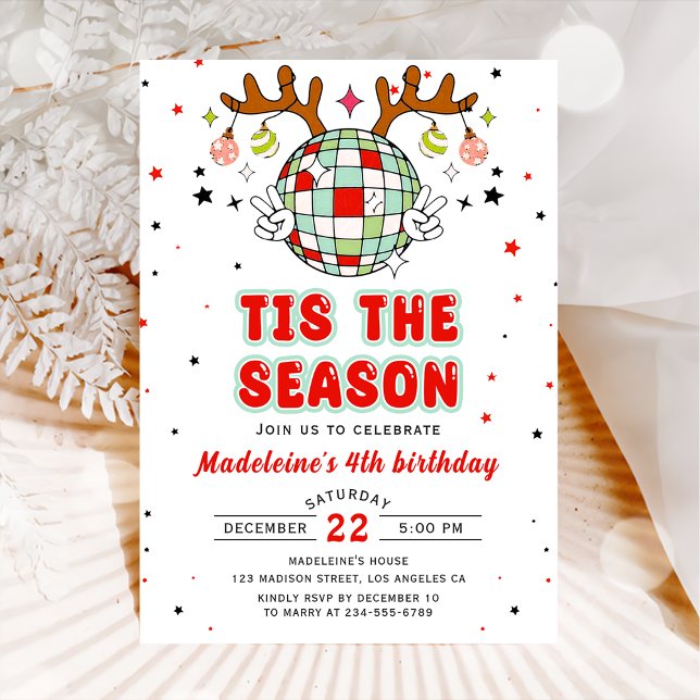 Retro Reindeer Christmas Birthday Party  Invitation (Creator Uploaded)