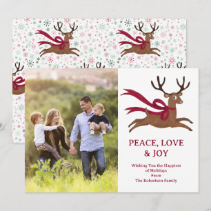 Retro Reindeer in Red Scarf Christmas Photo Holiday Card