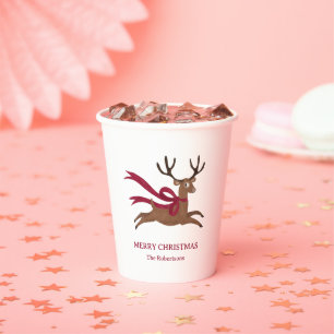 Retro Reindeer Wearing Red Scarf Vintage Style  Paper Cups