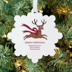 Retro Reindeer Wearing Red Scarf Vintage Style  Tree Decoration Card