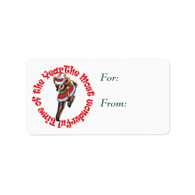 Retro Reindeer Wonderful Time Gift Tag (Front)