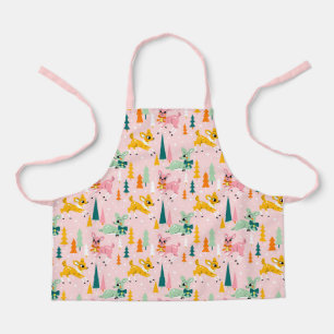 Retro Reindeer Wonderland Holiday Pattern Apron