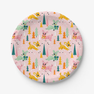 Retro Reindeer Wonderland Holiday Pattern Paper Plate