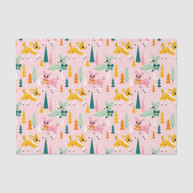 Retro Reindeer Wonderland Holiday Pattern Tissue Paper (Front)
