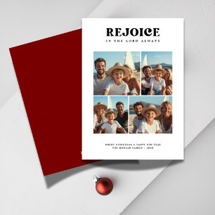 Retro Rejoice Christian Religious Christmas Photo Holiday Card