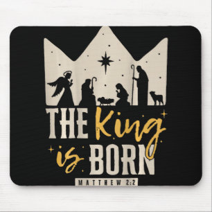 Retro Religious Christmas The King Is Born Christi Mouse Pad