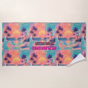 Retro Remix Neon Pastel   Vintage Tropical Sunset  Beach Towel