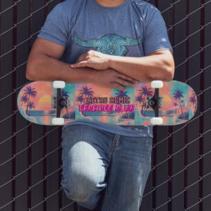 Retro Remix Neon Pastel   Vintage Tropical Sunset  Skateboard