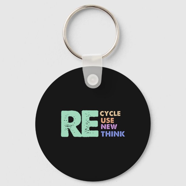 Retro Removed Meme Recycle Reuse Renew Rethink  Key Ring (Front)