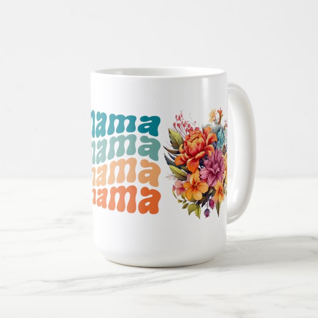 Retro Repeating Mama Floral Coffee Mug (Front Right)