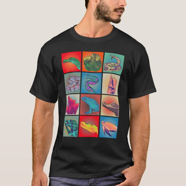 Retro Reptile Collage Snake Frog Turtle T-Shirt (Front)