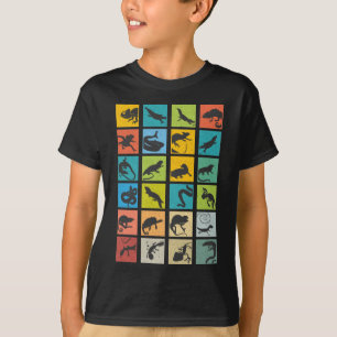 Retro Reptiles Art Snake Gecko Chameleon Colourful T-Shirt