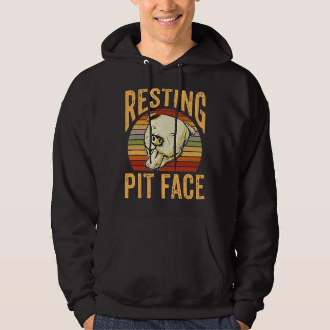 Retro Resting Pit Face Pitbull Dog Pet Hoodie (Front)