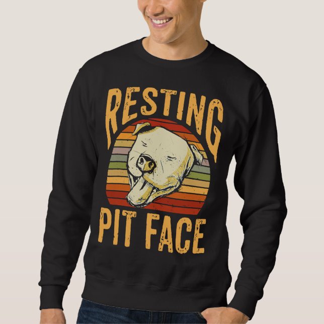 Retro Resting Pit Face Pitbull Dog Pet Sweatshirt (Front)