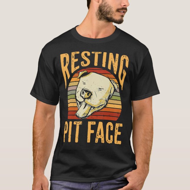 Retro Resting Pit Face Pitbull Dog Pet T-Shirt (Front)