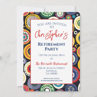 Retro Retirement Party Colourful Circles Invitation