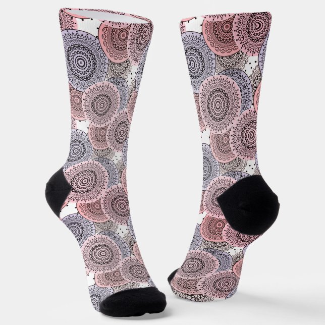 Retro, retro pattern, beige , grey  elegant socks (Angled)