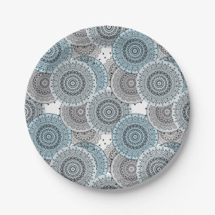 Retro, retro pattern, blue and gray, elegant paper plate
