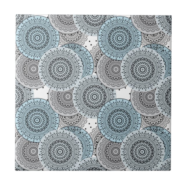 Retro, retro pattern, blue and grey,  elegant ceramic tile (Front)