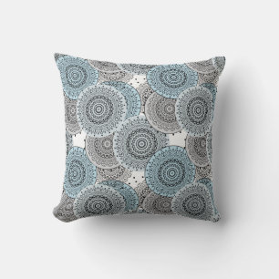 Retro, retro pattern, blue and grey, elegant cushion