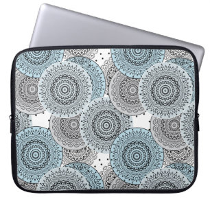 Retro, retro pattern, blue and grey,  elegant laptop sleeve