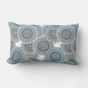 Retro, retro pattern, blue and grey,  elegant lumbar cushion