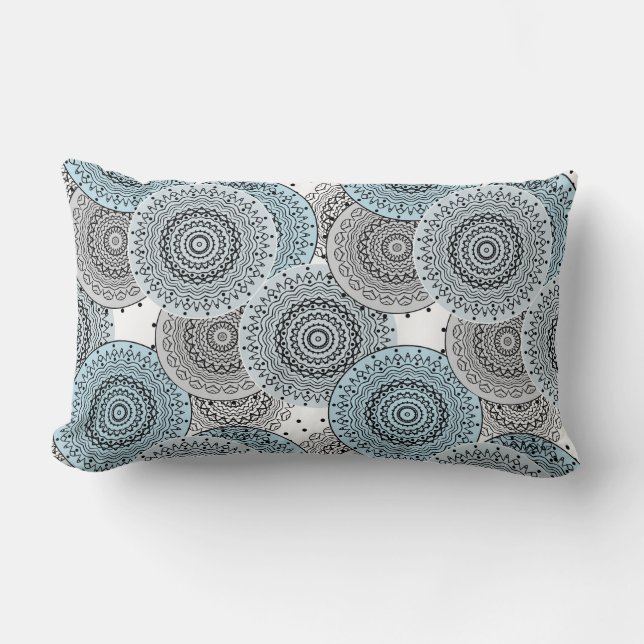 Retro, retro pattern, blue and grey,  elegant lumbar cushion (Front)