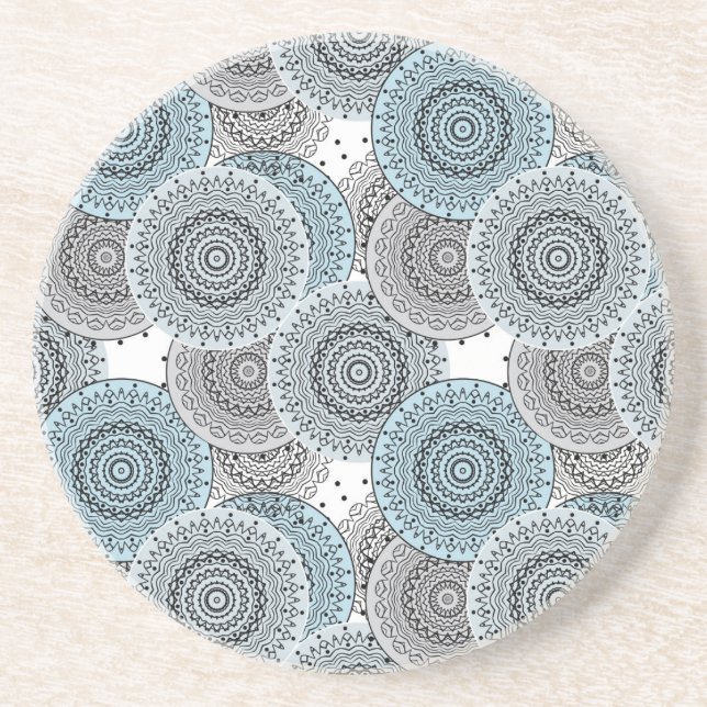 Retro, retro pattern, blue and grey,  elegant, ma coaster (Front)