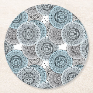 Retro, retro pattern, blue and grey, elegant round paper coaster