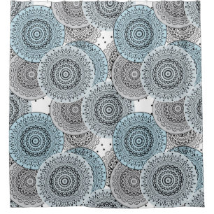 Retro, retro pattern, blue and grey, elegant shower curtain