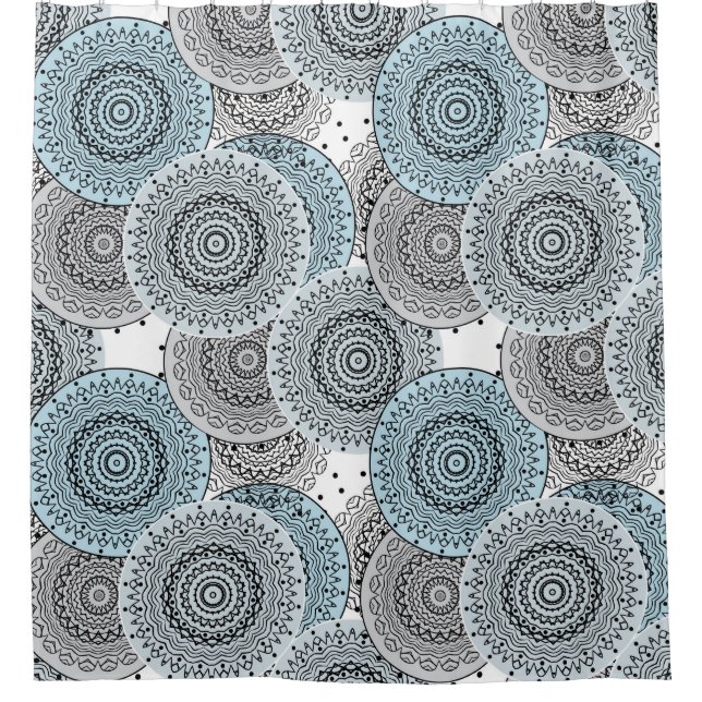 Retro, retro pattern, blue and grey,  elegant shower curtain (Front)