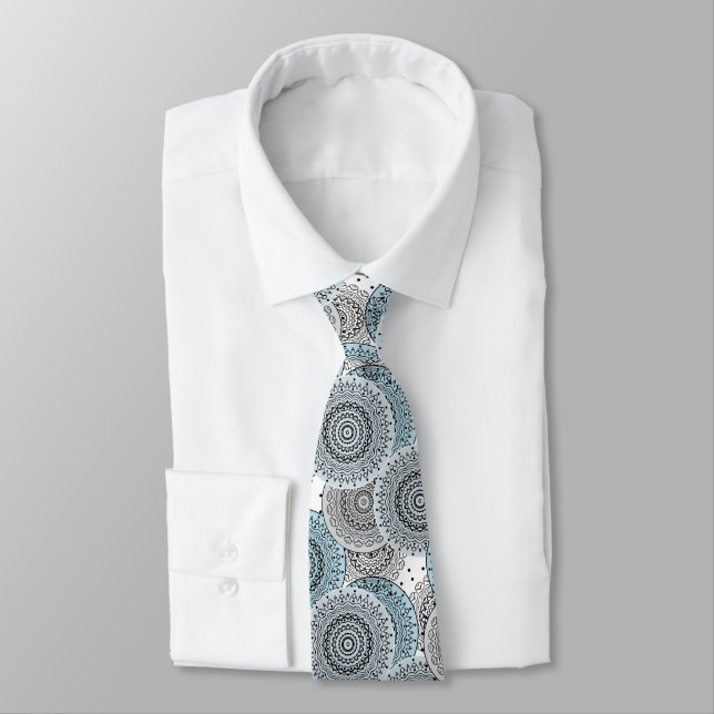 Retro, retro pattern, blue and grey,  elegant tie (Tied)