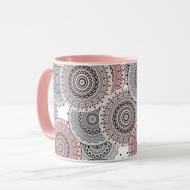 Retro, retro pattern, blue and pink,  elegant mug (Front Left)