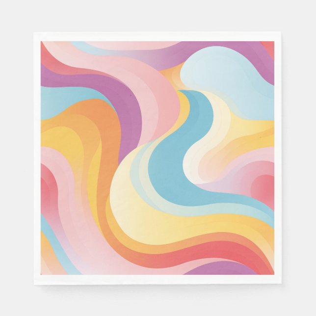 Retro Revival Abstract Boho Rainbow Wave Napkin (Front)