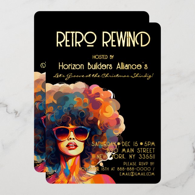 Retro Rewind Gold Christmas Party Invitation (Front/Back)