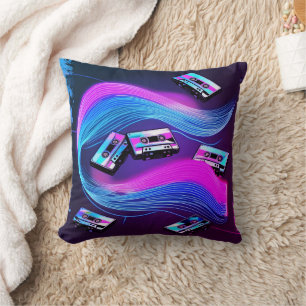 Retro Rewind: Neon Cassette Vibes Cushion